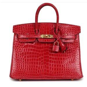 Hermès Birkin 25 Braise Shiny Porosus Crocodile Gold Hardware